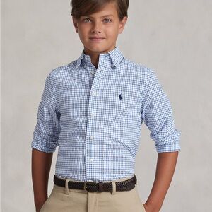 Ralph Lauren Kid’s White/Blue/Purple Plaid Shirt, Size 10/12